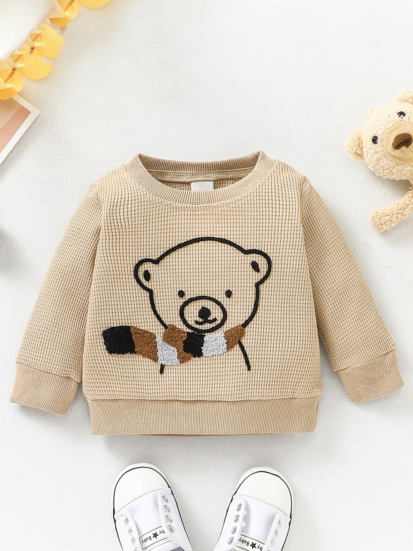 Baby Boys Bear Print Pullover Sweatshirt for Fall Winter