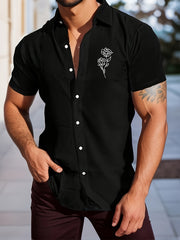 Casual Rose Print Men's Short Sleeve Shirt Streetwear