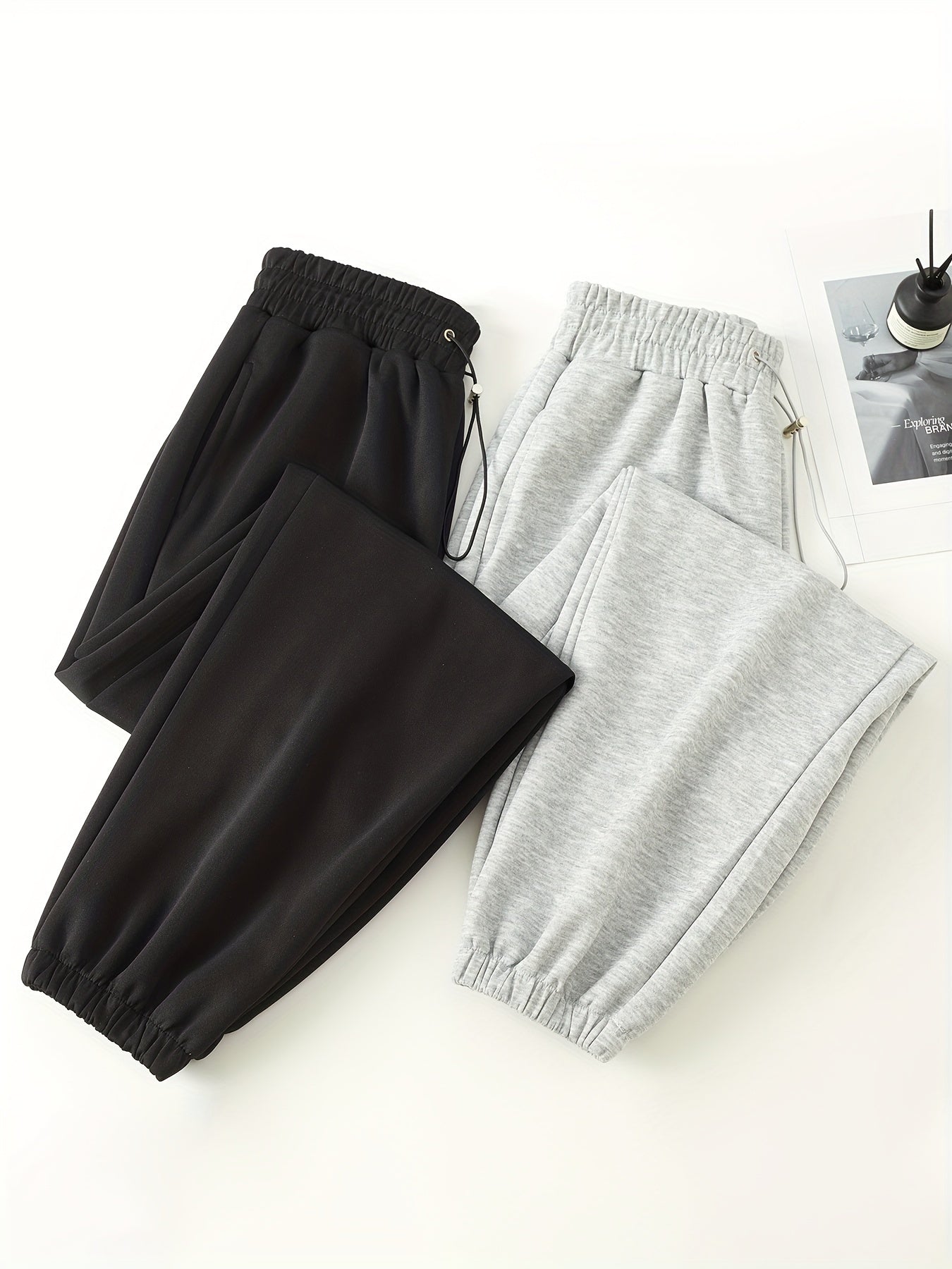 2pcs Elastic Waist Sports Pants with Pocket Women's Activewear