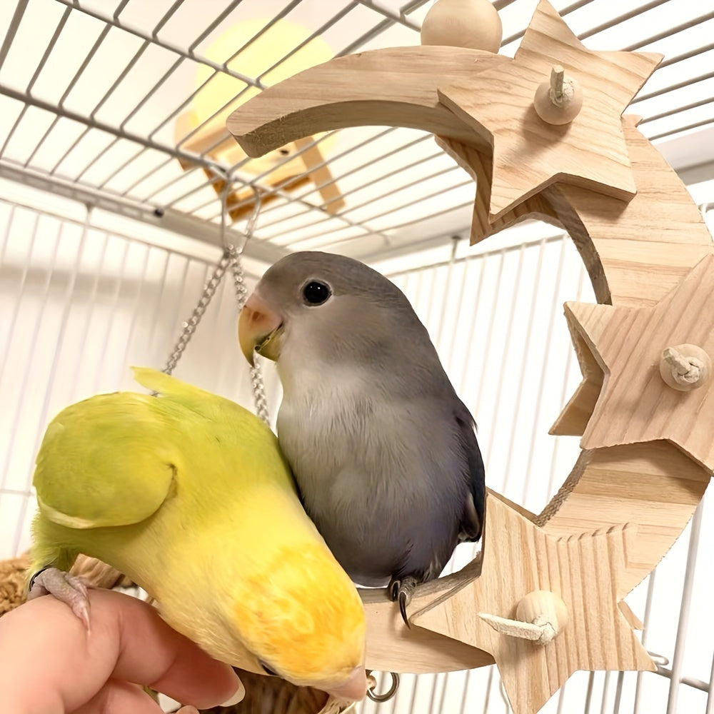 Wood Bird Swing Parrot Moon Star Swing Toys For Pet Training