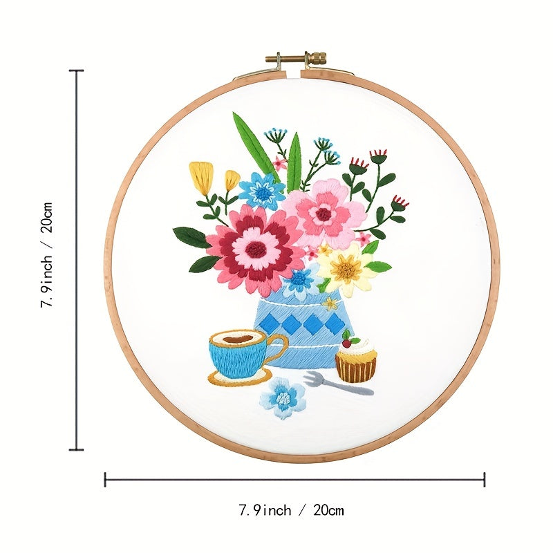 DIY Flower Embroidery Kit w/ Wrapping Paper Cloth & Hoop Threads - 2pcs