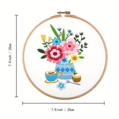 DIY Flower Embroidery Kit w/ Wrapping Paper Cloth & Hoop Threads - 2pcs