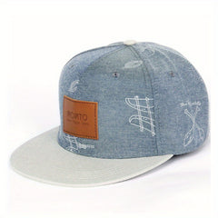 Men's Hip hop PU Leather Label Flat Brim Baseball Cap