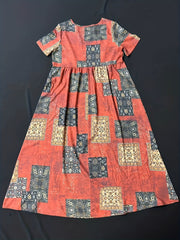 Ethnic Patchwork Print Dress Boho Crew Neck Short Sleeve Maxi Dress