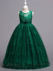 Girls Mesh Flower Embroidery Princess Dress Sleeveless Vintage Tulle Dress