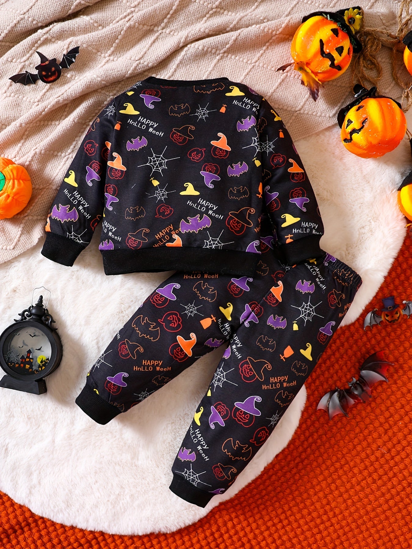 Kids Pumpkin Costume Set Halloween Party Sweatshirt Pants