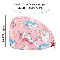 Cartoon Print Work Cap Casual Nurse Hats Elastic Lace Up Cap