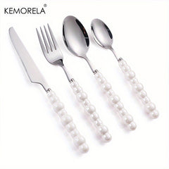4pcs Ceramic Handle Cutlery Set for Steak and Dessert