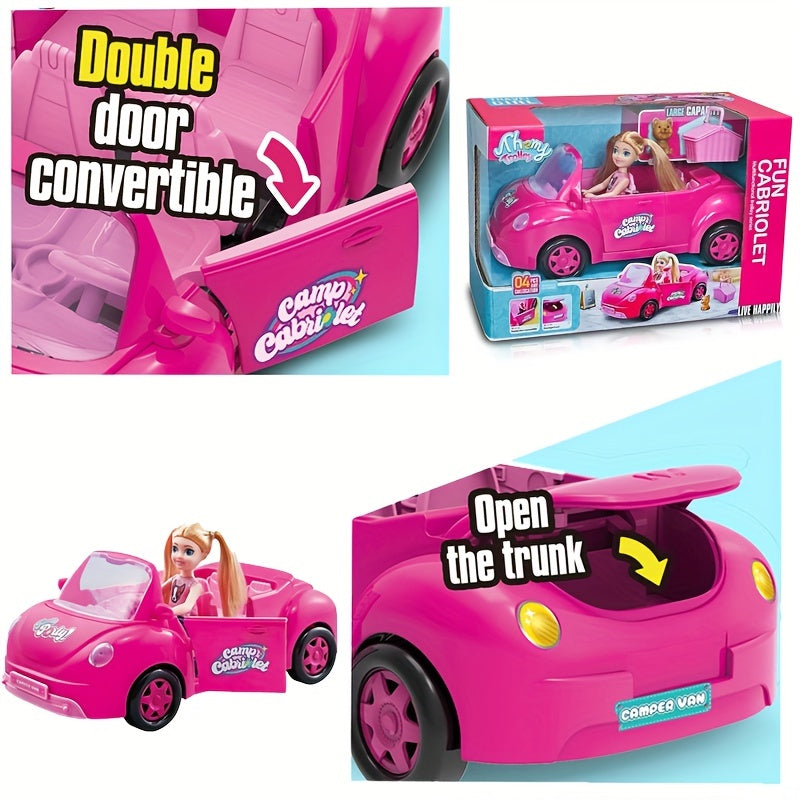 Travel Girl Doll's Cabriolet Playset with Pet Dog