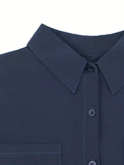 Solid Button Front Dress Casual Long Sleeve Collar Dress