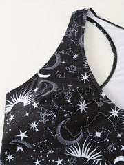 Sun & Moon Print Racer Back Bikini Top Plus Size