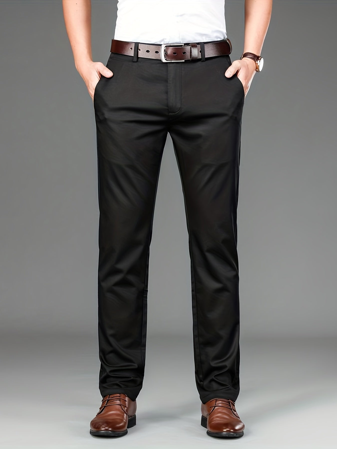 Men's Solid Mid Stretch Dress Pants Spring Summer Business