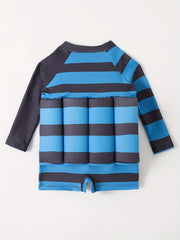 Boys' Striped One Piece Swimsuit with Long Sleeve Top and Shorts