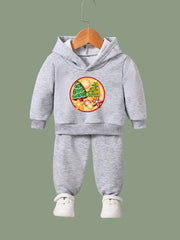Girls Christmas Elements Print Hooded Sweatshirt Top Sweatpants Set