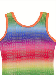 Rainbow Striped Gymnastics Romper Jumpsuit