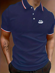 Men's Panda Graphic Polo Shirt Casual Stretch Lapel Short Sleeve Shirt