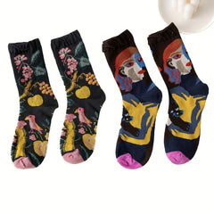 5 Pairs Men's Novelty Socks Vintage Cartoon Patterns Christmas Gift