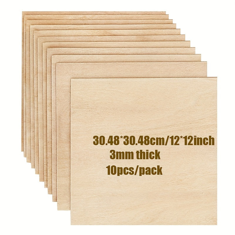 10pcs Unfinished Plywood Sheets 12x12 3mm Thick for DIY Crafts