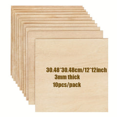 10pcs Unfinished Plywood Sheets 12x12 3mm Thick for DIY Crafts