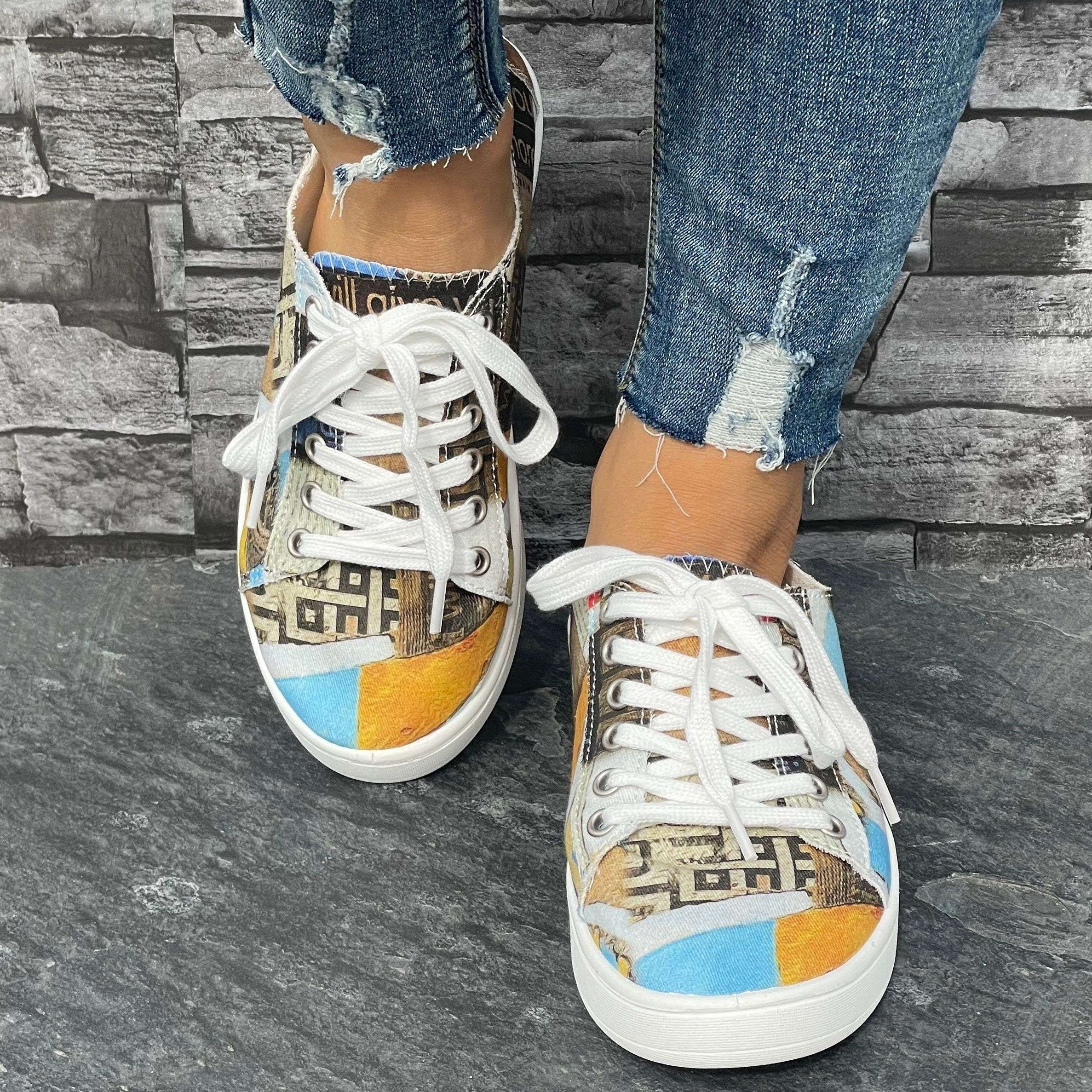 Geometric Pattern Flat Shoes Women's Slip On Lightweight Walking Shoes