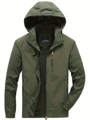 Men's Waterproof & Windproof Hooded Jacket Zipper Front