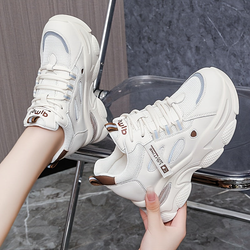 Women's Chunky Sneakers Hidden Heel Breathable Lace-up Comfy Thick Bottom Shoes