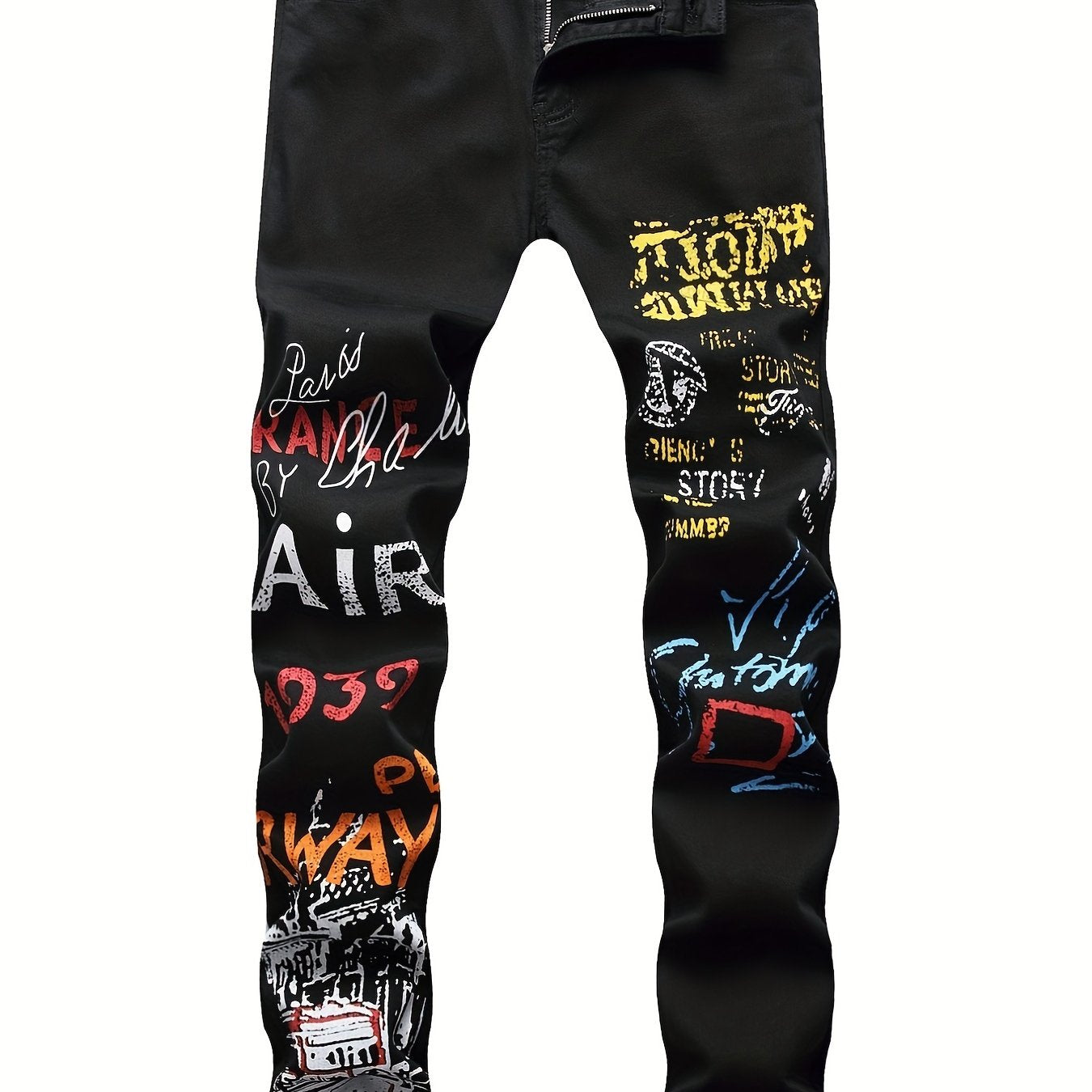 Boys Graffiti Letter Print Stretch Jeans Skinny Slim Fit Denim