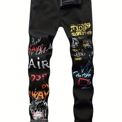 Boys Graffiti Letter Print Stretch Jeans Skinny Slim Fit Denim
