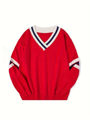 V Neck Block Pullover Sweater for Women