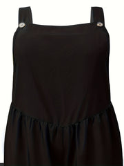 Solid Button Wide Leg Overalls With Pockets