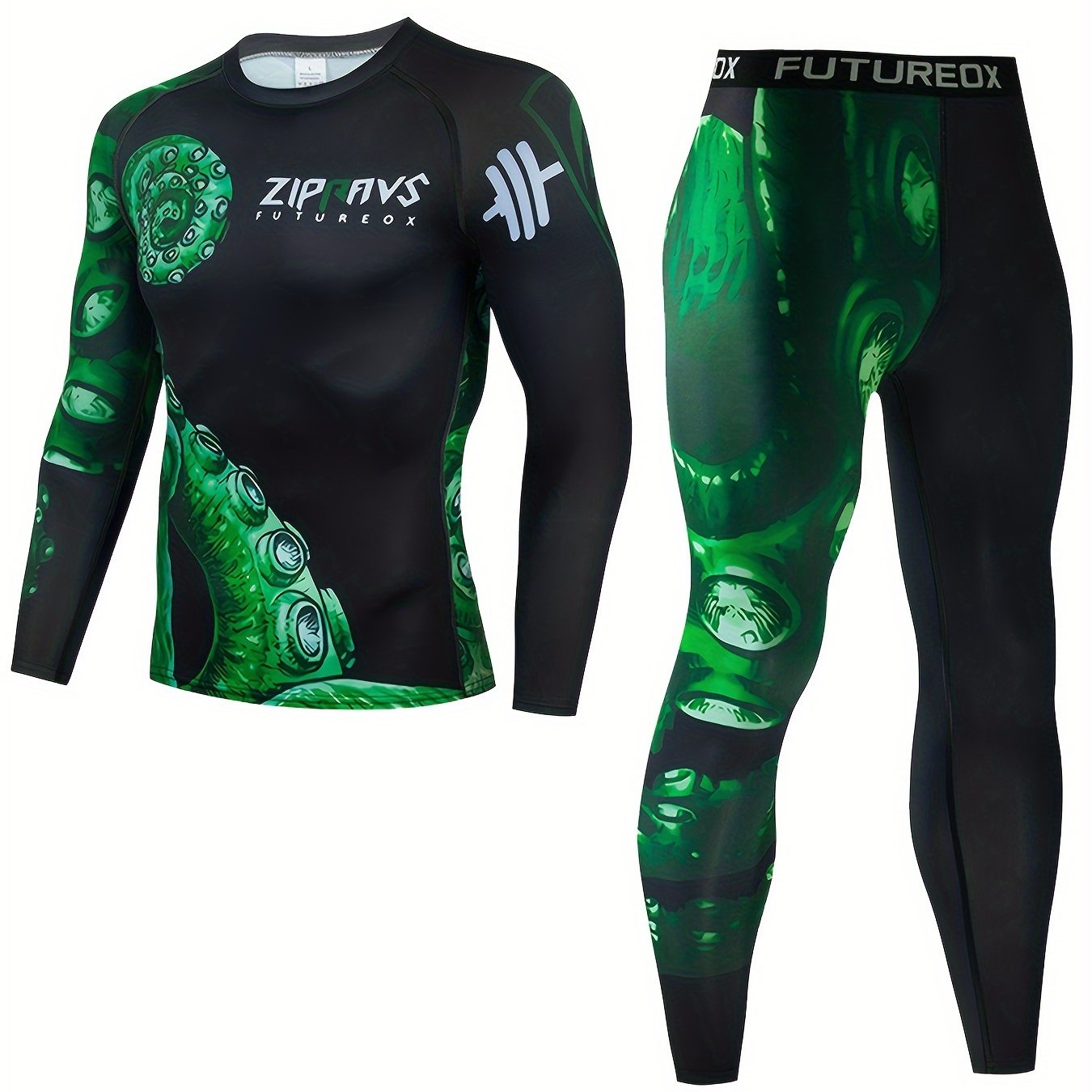 Men's Octopus Pattern Compression Shirt & Pants Set