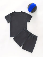 Boys 3pcs Swimsuit Short Sleeve Tee & Shorts & Cap Quick Drying Beach Vacation