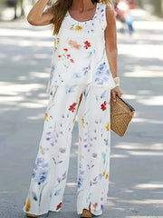 Leaf Print Tank Top & Pants Outfit Set