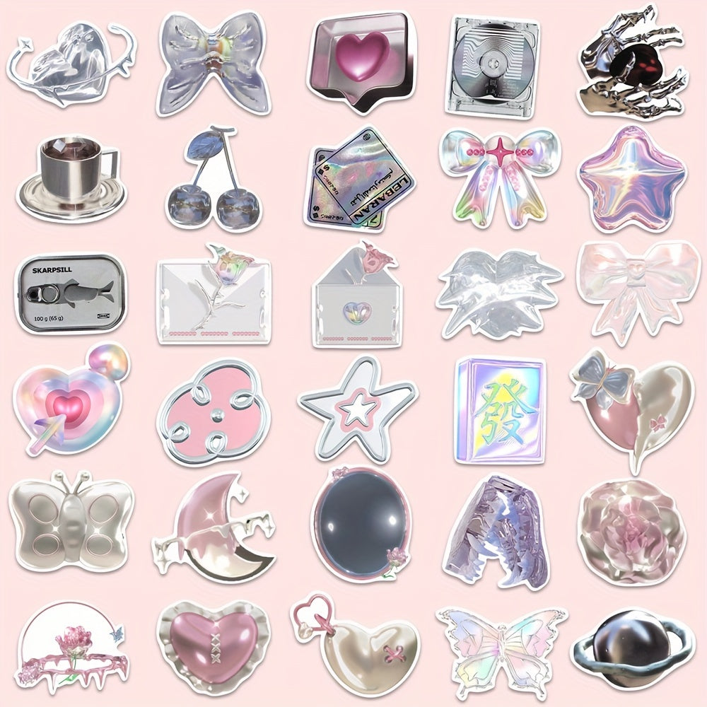 55pcs Pink Silvery Graffiti Stickers Pack for Kids Laptop Bike Notebook Decor
