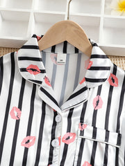 Girls Lip Print Satin Pajama Set