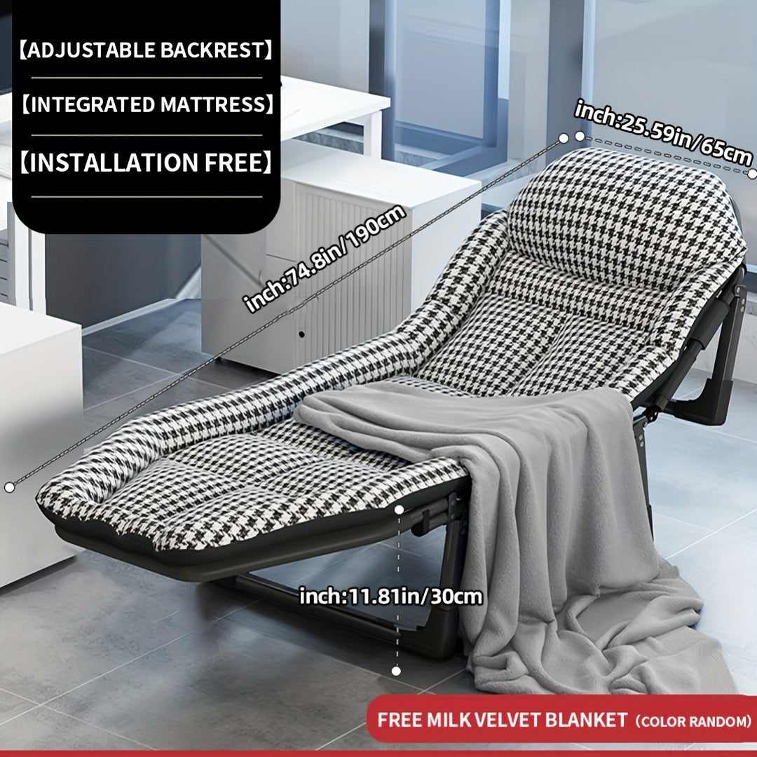 Outdoor Folding Bed with Side Pocket & Blanket for Office Nap