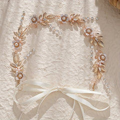Crystal Wedding Headband for Women - Flower Leaves Headpiece