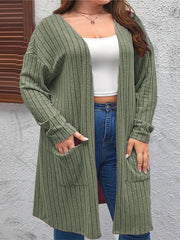 Solid Ribbed Long Sleeve Cardigan with Pockets