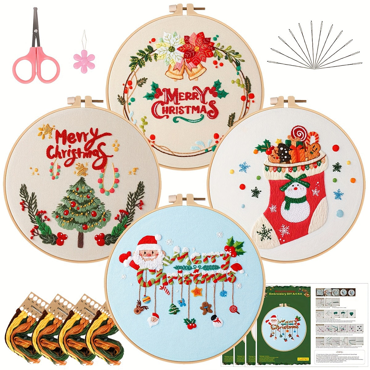 Christmas Embroidery Kit Set with Hoop