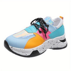 Women's Colorblock Platform Sneakers Low Top Lace Up Shoes