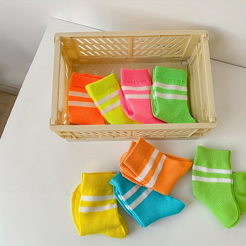 Girls Kids Cotton Blend Stripe Crew Socks for Spring & Summer