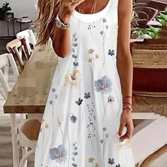 Colorblock Floral Print Round Neck Tank Dress
