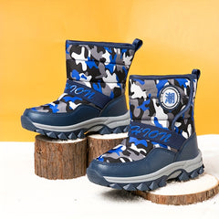 Boy's Snow Boots Warm Fleece Cozy Non slip High Top Boots Plush Comfy Outdoor