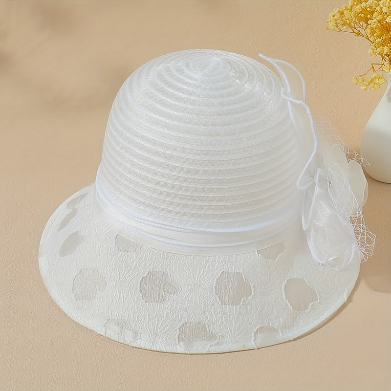 Vintage Organza Sun Hat Mesh Flower Bucket Hat Outdoor Beach Hats