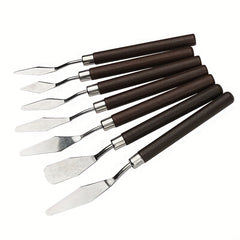 7pcs Stainless Steel Mixing Scrapers Art Spatula Wood Handle Watercolor Painting