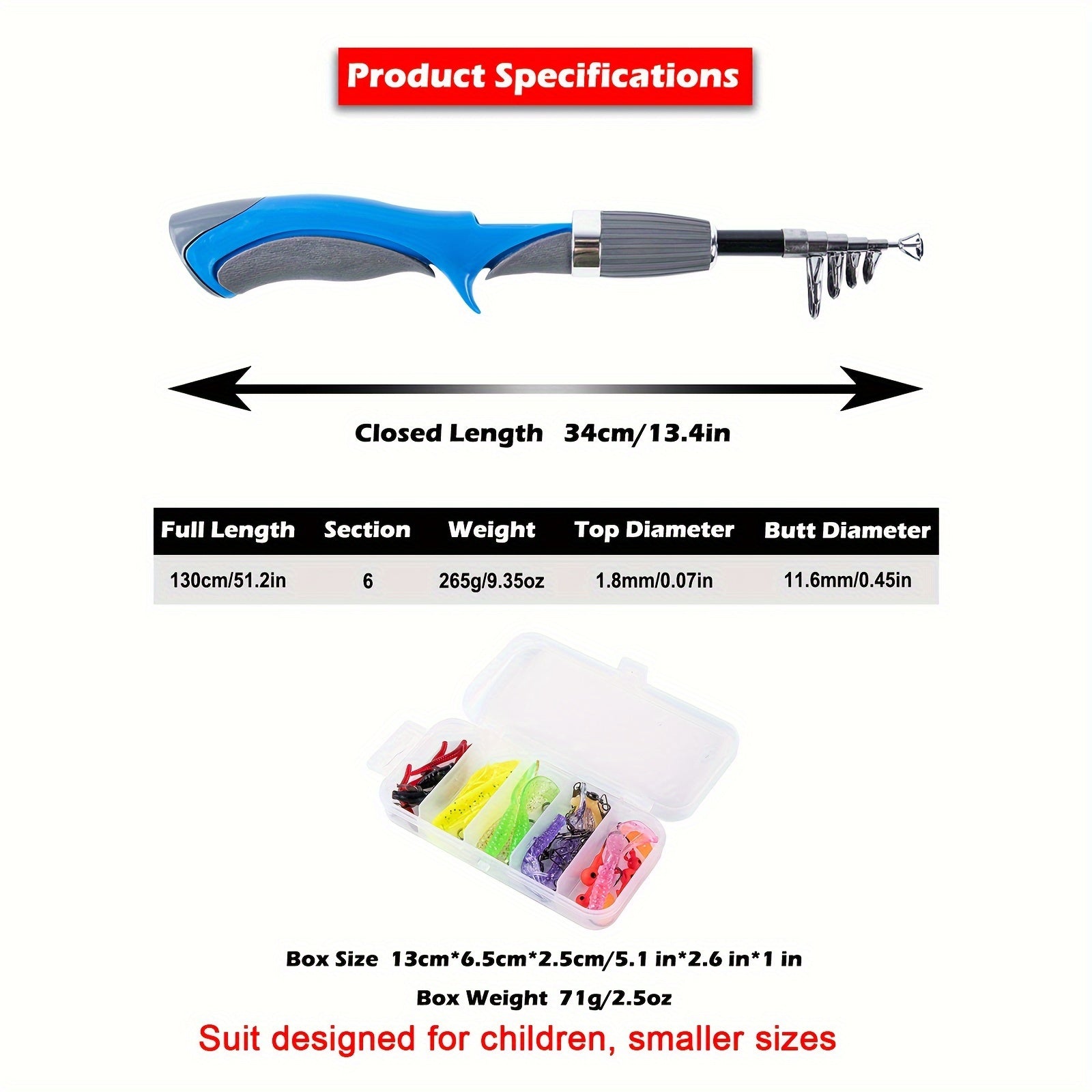 Kids' Fishing Pole Set Telescopic Rod 51in Lure & Reel Combo Kit