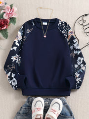Girls' Raglan Floral Print Casual Sweatshirt Top