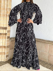 Floral Print Belt Halter Jumpsuit Long Sleeve Waist Tie Summer Jumpsuit