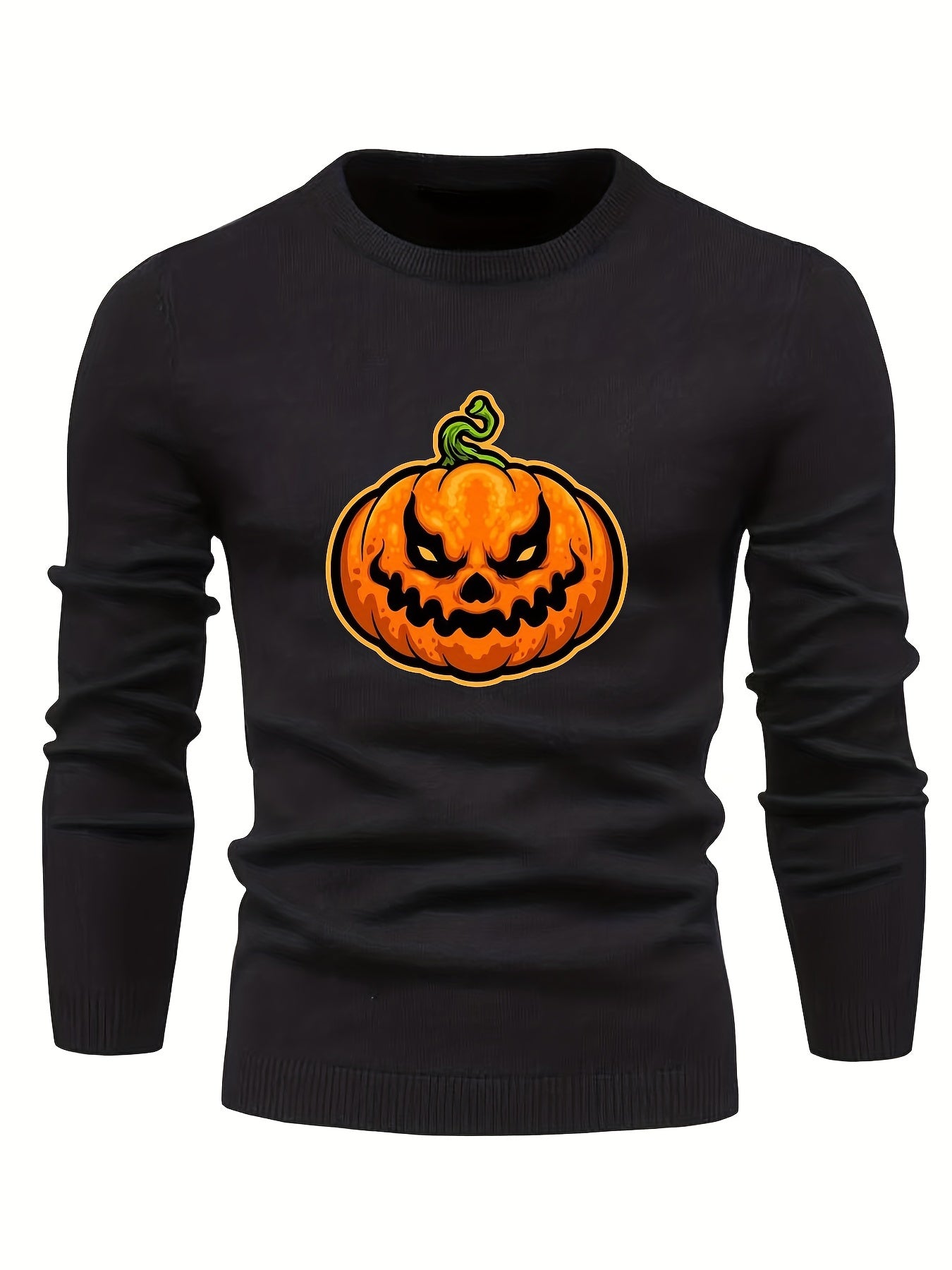 Cartoon Pumpkin Jack O Lantern Slim Warm Sweater Men's Casual Retro Style