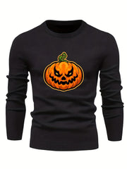 Cartoon Pumpkin Jack O Lantern Slim Warm Sweater Men's Casual Retro Style